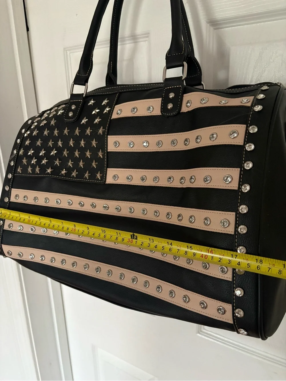 Montana West Black and Beige Studded American Flag Duffel Bag